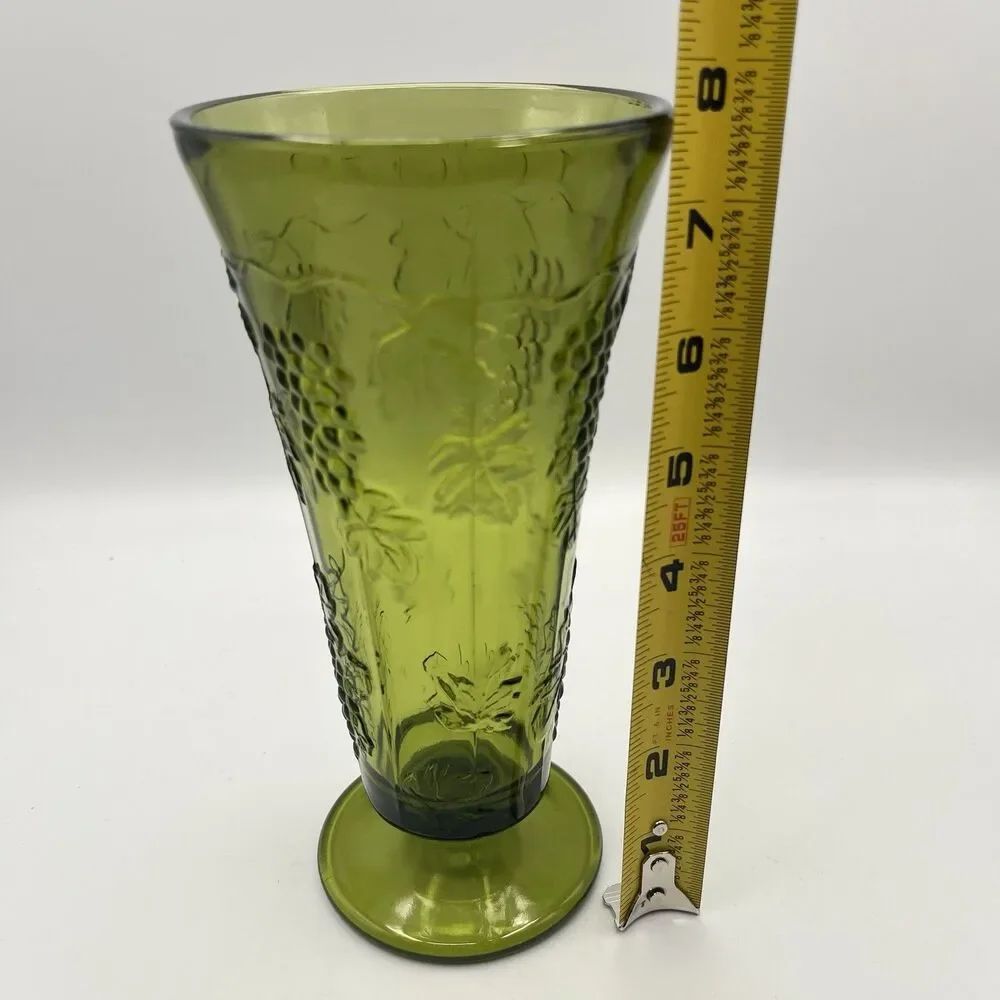 Vintage Indiana Glass Tall Footed Vase Harvest Grape Colony Green 9.75